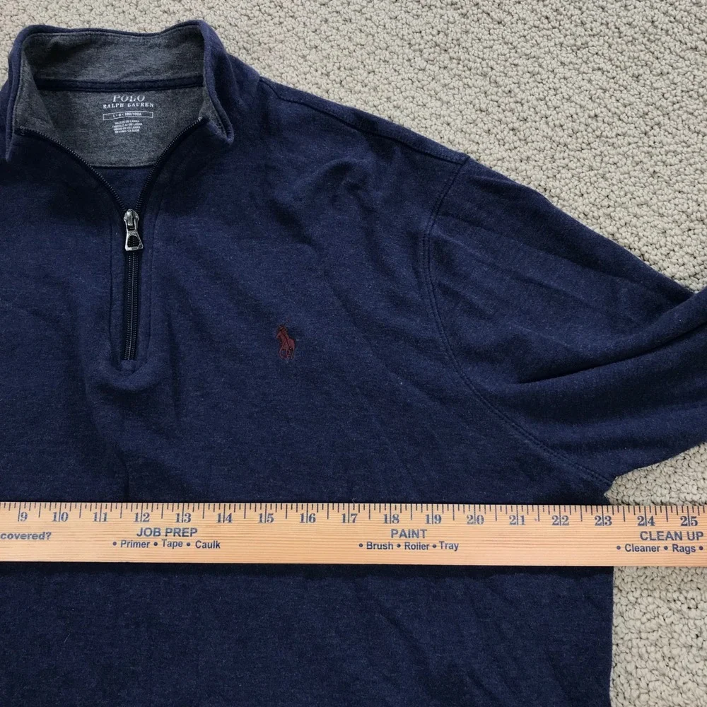 Polo Ralph Lauren Mens Quarter Zip Pullover Navy Blue Heather Red Pony Large